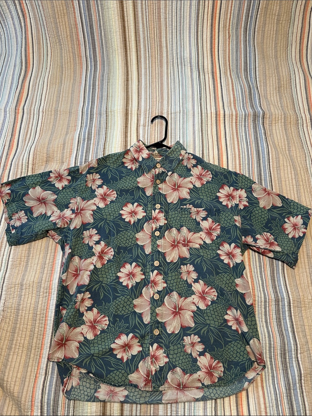 Casual Teal Hawaiian Floral Short-Sleeve Button-Down Shirt